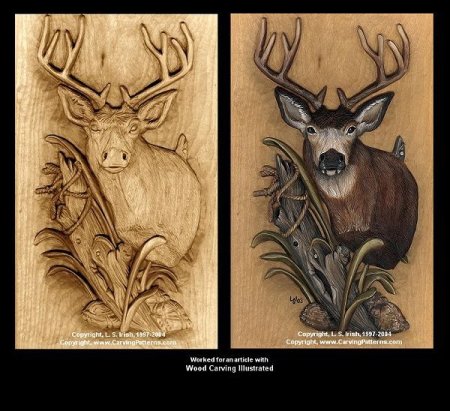 Олень резьба по дереву плоскорельефная