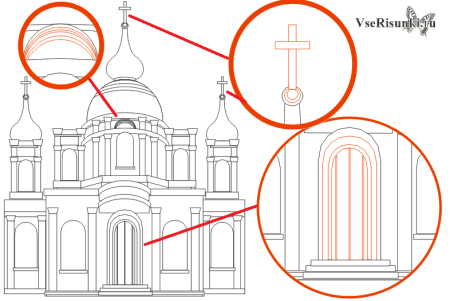 Поэтапное рисование храма