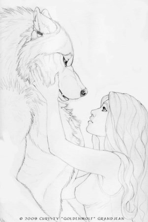 Волк и девушка рисунок карандашом