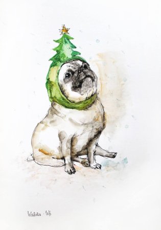 Рождественские рисунки акварелью