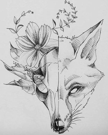 Эскиз тату лиса лайнворк