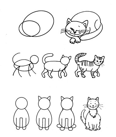 Схема рисования кошки для детей