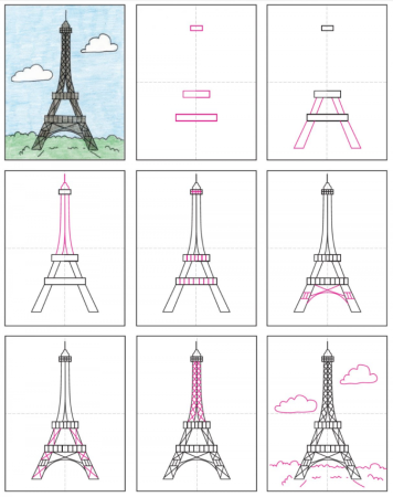 Как нарисовать Эйфелеву башню поэтапно 5 уроков