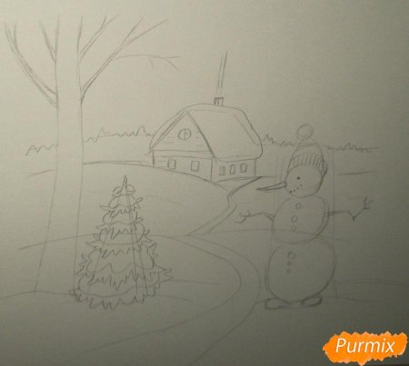 Поэтапное рисование зима