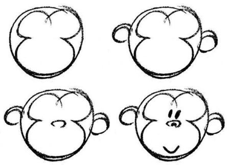 Поэтапное рисование обезьяны