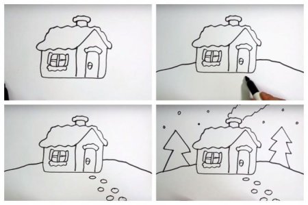 Этапы рисования зимнего пейзажа