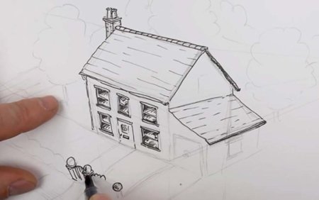 Объемный дом карандашом