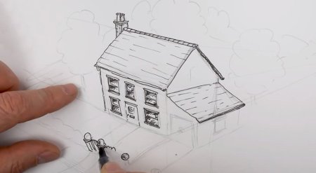 Объемный дом карандашом
