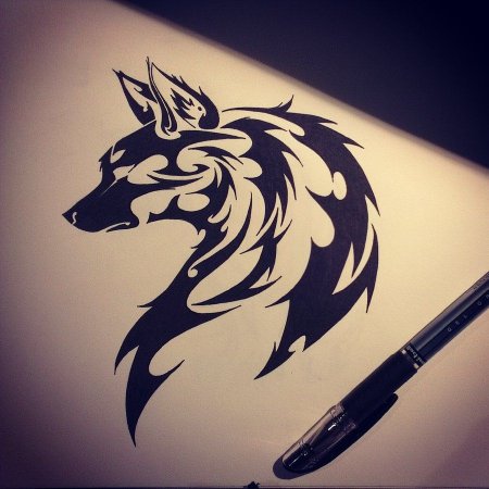 Волк тату маркером