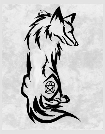 Тату волк черно белый
