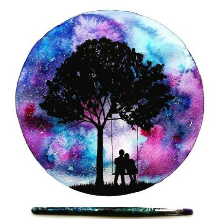 Ночной пейзаж красками