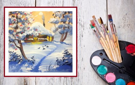 Зимняя картина гуашью для детей