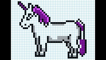 Единорог для срисовки по клеточкам в тетради