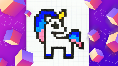 Рисование по клеткам Единорог