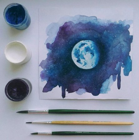Космос гуашью и губкой