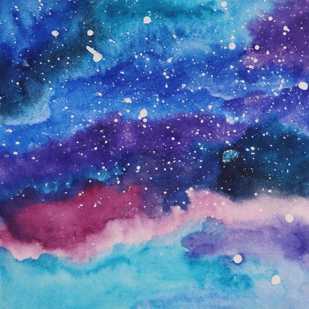 Космос рисунок акварелью