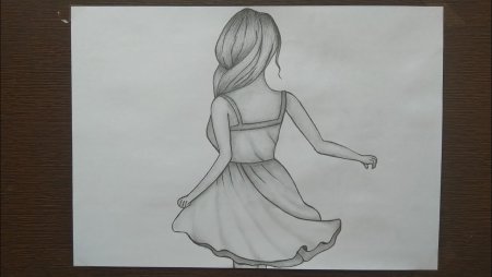 Девочка в платье рисунок карандашом