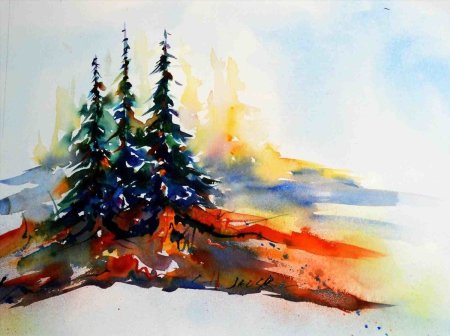 Елка акварель