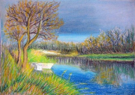 Пейзаж цветными карандашами для детей