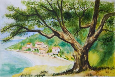 Пейзаж цветными карандашами