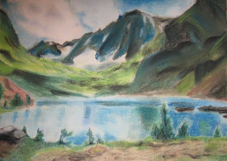 Пейзаж цветными карандашами