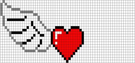Рисование по клеточкам сердце с крыльями