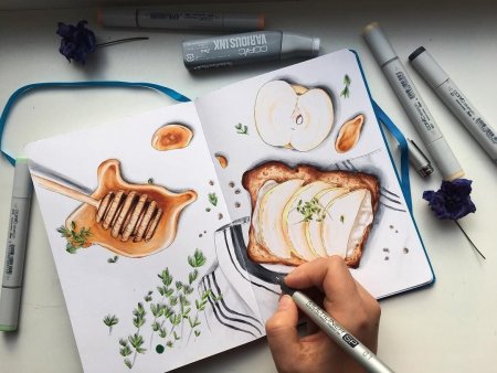 Котенок скетч маркерами