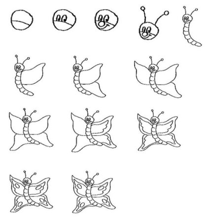 Схема рисования бабочки для детей