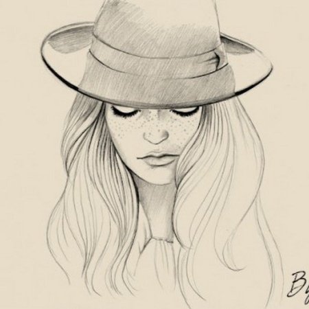 Зарисовка девушка с шляпой