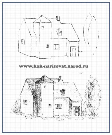 Рисунки домов карандашом для начинающих