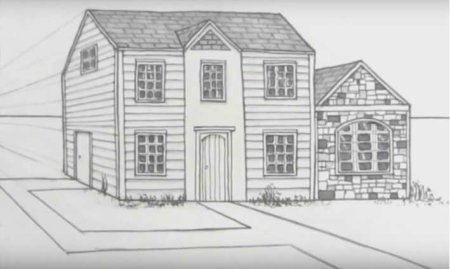 Двухэтажный дом карандашом