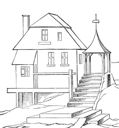 Раскраска домик двухэтажный