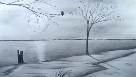 Несложный пейзаж карандашом