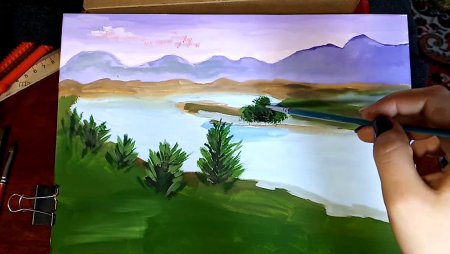 Рисуем пейзаж гуашью поэтапно