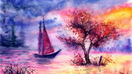 Пейзаж акварелью