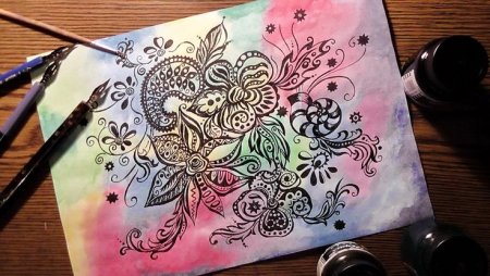 Рисование акварелью и маркером