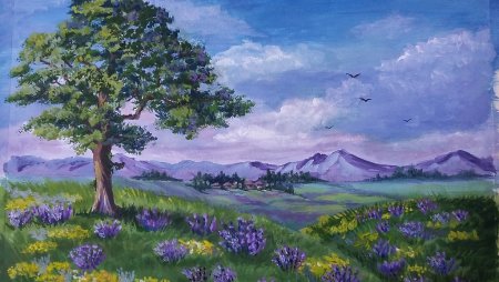 Летний пейзаж гуашью