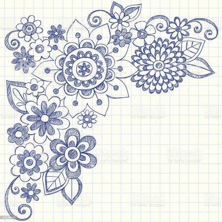 Цветочки в тетради ручкой