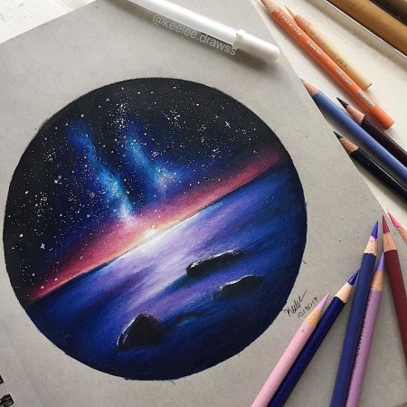 Космос цветными карандашами
