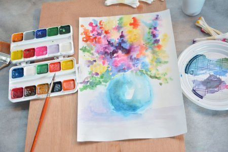 Пейзаж гуашью деревня