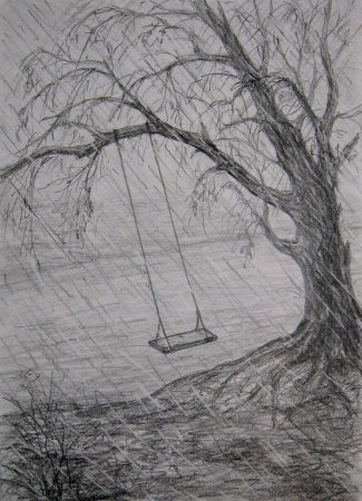 Весенний пейзаж карандашом