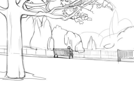 Пейзаж осени цветными карандашами