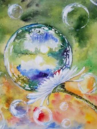 Мыльные пузыри акварелью