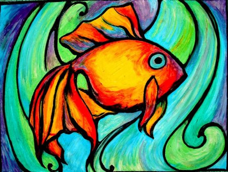 Рыбы масляной пастелью