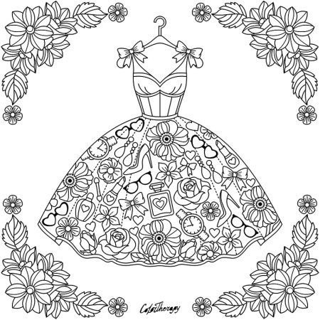 Платье раскраска для детей