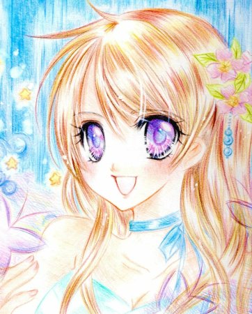 Аниме цветными карандашами