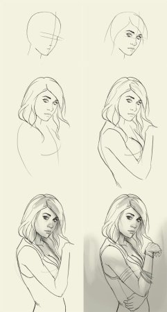 Поэтапный рисунок девушки