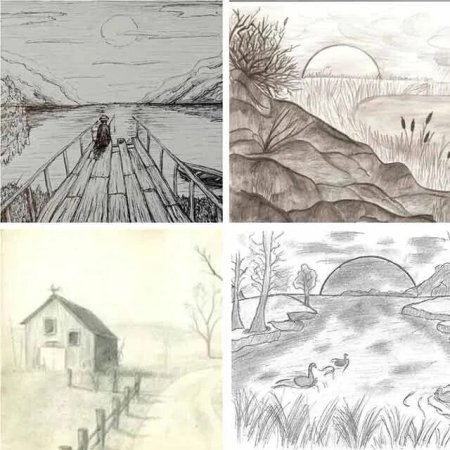 Пейзаж карандашом для срисовки