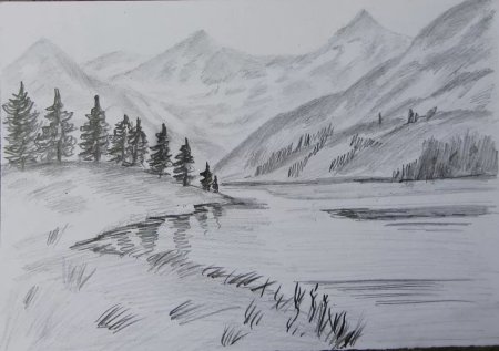 Пейзаж рисунок карандашом