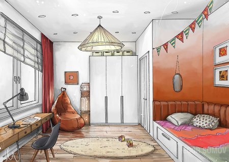Эскиз интерьера детской комнаты